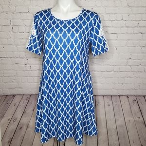 Simply Southern Moroccan Print Lace Sleeve Blue Dress Size S